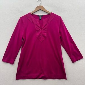 Lauren Ralph Lauren Women’s Medium Tunic Top Pink 3/4 Sleeves